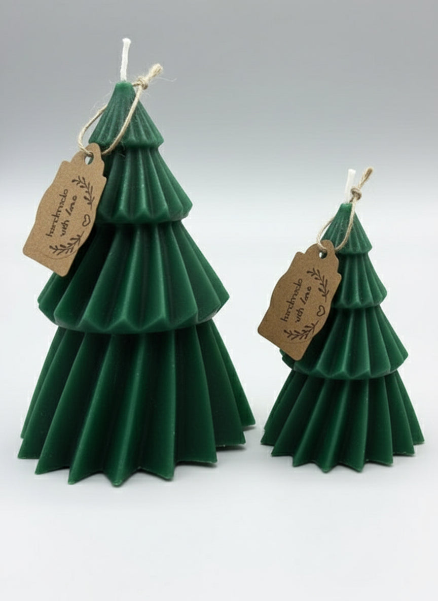 Set of 2 - Green ornamental Christmas Tree Candles