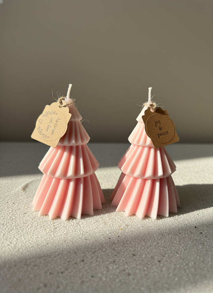 Set of 2 - Pink ornamental Christmas Tree Candles