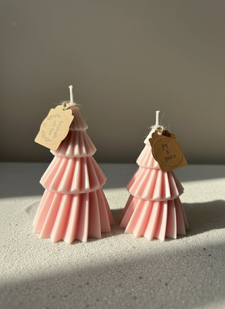 Set of 2 - Pink ornamental Christmas Tree Candles
